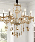 6 Light Crystal Chandelier With Metal Frame And Six Arms Vintage Candle Style Pendant Ceiling Light Cognac Finish