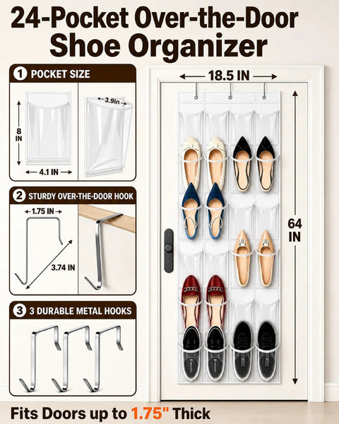 Super Sleek Over The Door Shoe Organizer With Twenty Four Clear Pockets Delivers A Game Changing Space Saving Win For Apartments And Dorms While Keeping Floors Totally Clutter Free