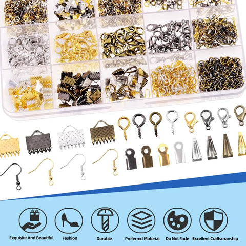 Assorted jewelry findings from All In One Jewelry Making Kit With Pliers, Findings, Beading String And Copper Wire, 1468Pcs.