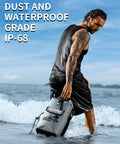 Man holding Floating Waterproof Dry Bag Backpack 20L 30L 40L For Kayak And Outdoor Adventures with IP-68 dust and waterproof grade