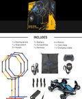 Racing RC Drone With Obstacle Course Kit Featuring Three Adjustable Hoop Sizes For Quick Race Action package contents displayed