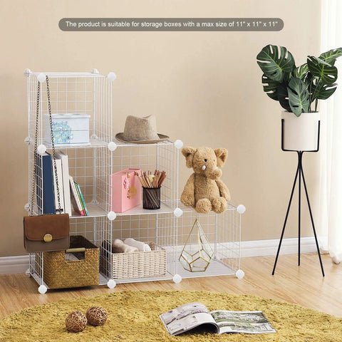 Hella Spacious Metal Wire Cube Storage Rack Six Compartment Stackable Organizer For Closets Bedrooms Or Entryways Modern Industrial DIY Bookcase 36.6 X 12.2 X 36.6 Inches White Makes Tidy Ups A Breeze With Zero Hassle