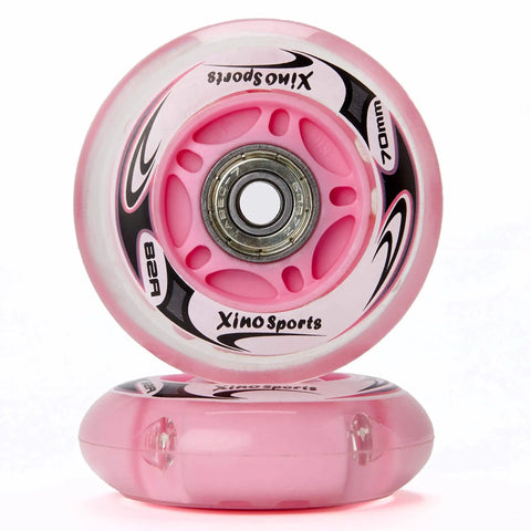 LED Illuminated Inline Skate Wheels 70mm Pink Pack Of 2 With 82A Hardness ABEC7 Bearings Magnetic Power No Batteries Needed
