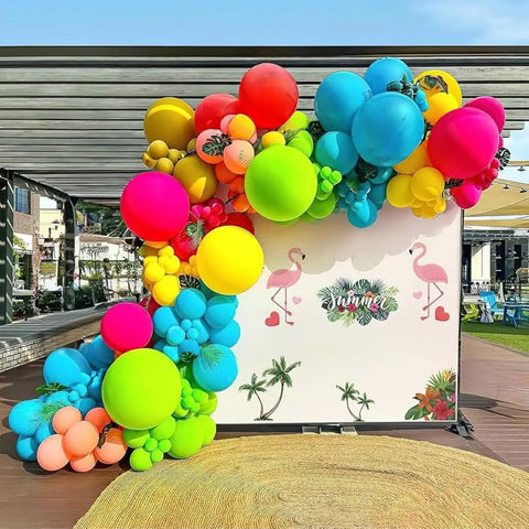 Hawaiian Summer Balloon Arch Kit With 129 Pieces In Hot Pink Teal Blue Lime Green Yellow Orange And Confetti For Totally Dope Tropical Party Vibes And Easy Indoor Outdoor Celebrations