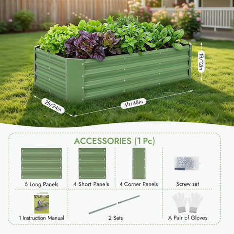 Galvanized Raised Garden Bed Kit 4x2x1ft for veggies and herbs, rust resistant, installed outdoors with plants.