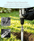 Person using Easy And Comfortable 3 Piece Internal External Pipe Threading Tool Kit Includes 1/2 3/4 1 Inch NPT Sizes For Electric Drill Compatible PVC Plastic Water Pipe Projects.