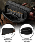 Open Tactical Stock Pack With Adjustable Cheek Rest Pouch For Long Action Rifles Right Hand Black with bullet holders
