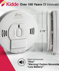 Photoelectric Smoke And Carbon Monoxide Detector Alarm With Hardwired Power And Battery Backup Model KNCOPEIC All In One Home Safety Sensor For Fire And CO Alerts Easy Interconnect, front and side view, 5.79 x 1.85 in