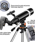 90mm Aperture 600mm Focal Length Telescope For Adults With Metal AZ Mount And Stainless Tripod, includes phone adapter and bag
