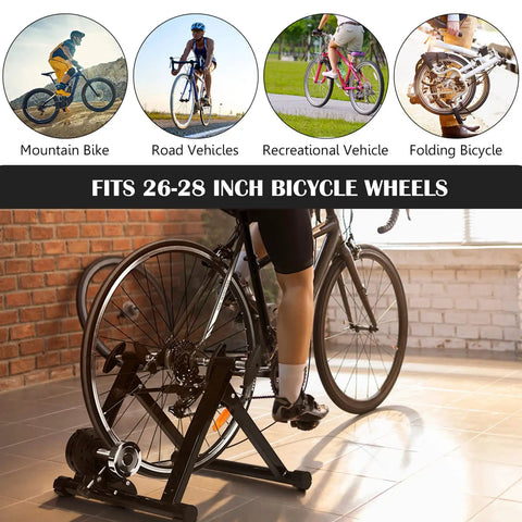 Indoor Bike Trainer Stand With Eight Level Magnetic Resistance For 26 To 28 Inch Wheels Quiet Ride Noise Reduction