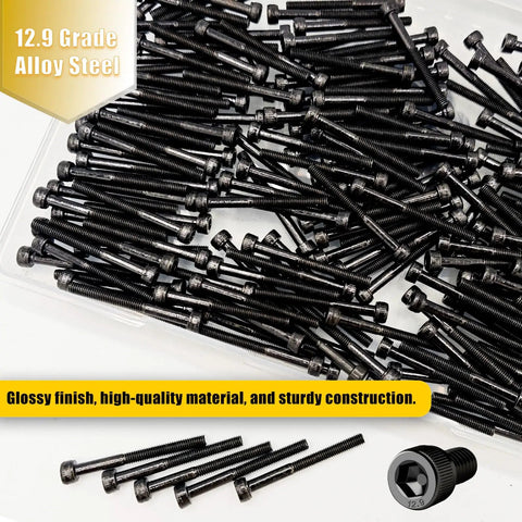 M3 X 30mm Hex Socket Head Cap Screws Set, 200 Pieces, 12.9 Grade Alloy Steel, Black Zinc Plated in tray