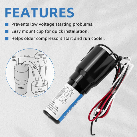 3 In 1 Hard Start Kit For Refrigerators And Freezers With Overload, Start Relay, And Compressor Capacitor 115VAC diagram