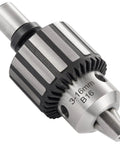 Rock Solid Heavy Duty Magnetic Drill Chuck With 5/8 Inch Capacity And 3/4 Inch Weldon Shank Adapter close-up view showing key type grip and size details.