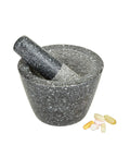 Pro Grade Stone Mortar And Pestle Set With Heavy Base Medium Size Unpolished Black Granite for crushing and grinding herbs