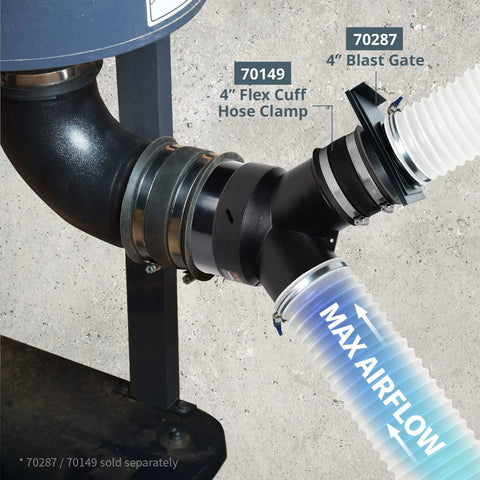 Supercharge Your Workshop Setup With This Badass Heavy Duty Dust Collector Y Fitting And Precision Splice Kit 6 To 4 Inch Hose Reducer For Shop Vac 2 Pack with hose connections and clamps.
