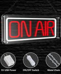 On Air Neon Sign USB Powered for Recording Streaming and Podcast Home Studio with USB power, switch, and metal chain.