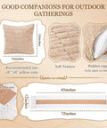 Extra Large Outdoor Boho Picnic Blanket Set With Low Table Runner And 6 Throw Pillow Covers for gatherings, features dimensions and textures
