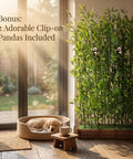 Ultra Private Bamboo Privacy Screen With Solid Wood Base Thick Faux Stalks And Panda Decor UV Resistant Tall Fake Plant For Indoor Outdoor Use Dense Green Leaves Patio Divider Or Yard Fence 6Ft Tall near window with dog sleeping in basket