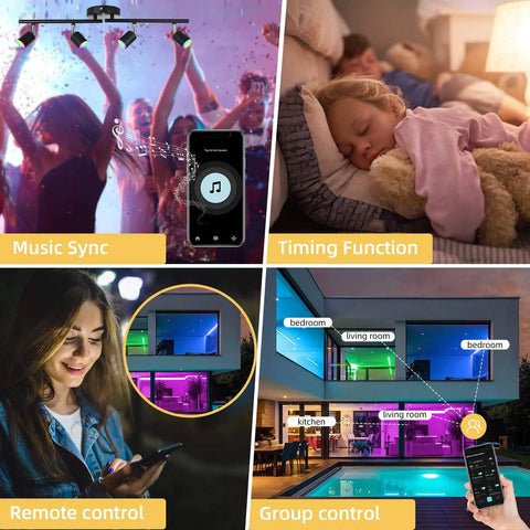 Smart 4 Light RGB LED Track Lighting Kit With Alexa Google Home And App Control Color Changing Spotlight in use scenarios