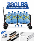 47 Inch Collapsible Wagon Cart With Mega 300 Liter Capacity loaded with water bottles, highlighting strong support and durable material.