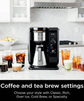 Hot And Cold Brew System With Thermal Carafe All In One Coffee And Tea Maker, Separate Baskets For Coffee And Tea on kitchen counter
