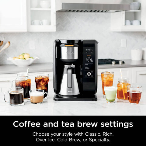Hot And Cold Brew System With Thermal Carafe All In One Coffee And Tea Maker, Separate Baskets For Coffee And Tea on kitchen counter