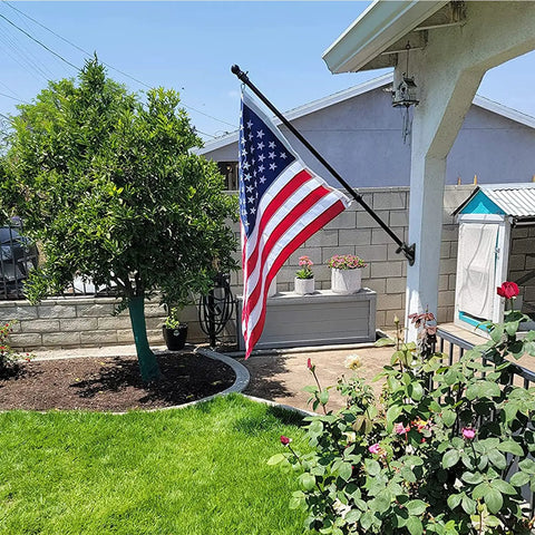 Outdoor 6 Foot Flag Pole Kit For Home And Yard With Adjustable Length From 1.3 To 6 Feet Black Metal Residential And Commercial Flagpole With Two Position Bracket Mount Rust Resistant And Durable For American Flags