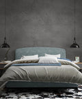 Charcoal Concrete Wallpaper Peel And Stick 3D Thick Faux Cement Contact Paper in a modern bedroom setting