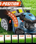 Workhorse 201cc Gas Lawn Mower With 3 In 1 Cutting System Side Discharge Mulching And Bagging Self Propelled Rear Wheel Drive Six Position Height Adjustment For Lawn And Garden, 6-height settings