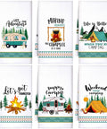 Set Of 6 Camping Kitchen Towels, 24 X 16 Inches, White Absorbent Dishcloths With Funny Sayings, Bonfire Tent Car Theme