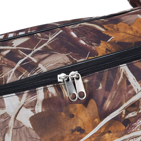 Close-up of Soft Tactical Crossbow Case With Backpack Straps in camouflage showing zipper detail.