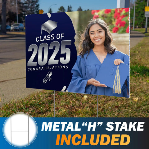 Pack Of 10 Custom Yard Signs Upload Your Design In 3 Sizes With 35 Backgrounds And 20 Fonts Double Sided Durable 4mm Coroplast DIY Yard Sign With H Stake Real Estate Signage featuring graduation message on lawn