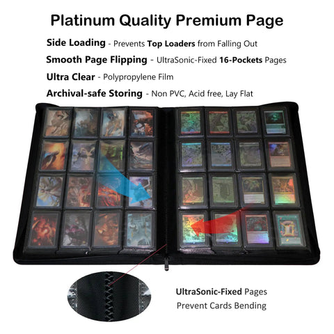 16 Pocket Top Loader Binder That Holds 704 Top Loaders With Side Loading Album open displaying cards in pockets