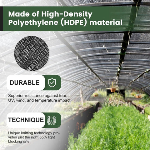 Heavy Duty Shade Cloth 6.5 By 10 Ft 55 Percent Sun Shade Net With Grommets in a greenhouse with HDPE mesh tarp material