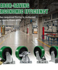 Front view of ASOMWLS 4-inch polyurethane-on-cast-iron caster wheels set of four with two brakes and two rigid mounts.