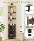 Industrial 4 Tier Corner Shelf With Cabinet Doors And Metal Frame Freestanding Brown Bookcase For Living Room Bedroom And Kitchen Space Saving 32 By 32 By 170 Cm shown with plants and lamps