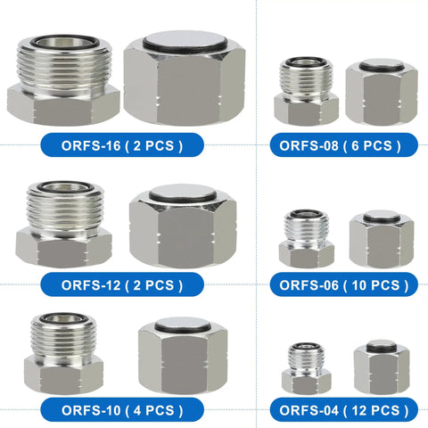 ORFS Flat Face Seal Cap And Plug Kit For Hydraulic Hose Fittings 72 Piece Set With 6 Common UNF Threads Stainless Steel