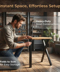 Man assembling table using Beefy Heavy Duty Folding Table Legs Set Collapsible Metal Supports With Reinforced Steel Triangular Brackets.