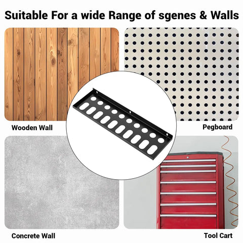 Heavy Duty Screwdriver And Pliers Organizer Wall Mount Rack For Workshop Garage Or Home, shown with installation options.
