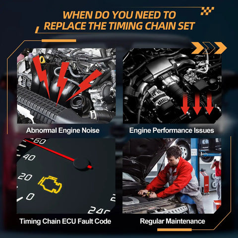 Engine Timing Chain Kit With Camshaft Adjuster For Honda Acura 2 4L 2008 2015 ILX Accord Civic Crosstour CRV VVT Gear Replacement Parts To Restore Performance visual guide on when to replace timing chain based on engine issues.
