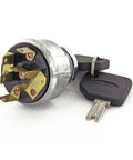 Three Position Ignition Starter Switch With Momentary Start And Universal Die Cast Housing, keys attached, detailed view