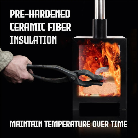 Using Three Burner Portable Propane Forge With Door for blacksmithing; features pre-hardened ceramic fiber insulation.
