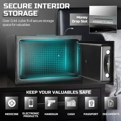 Open Compact Drop Slot Safe Box With Digital Keypad Lock For Cash Money, Documents, Jewelry, And Valuables, 12x8x8 Inches, Matte Black Finish