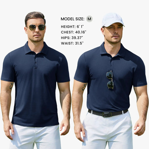 Men's Golf Polo Shirt Quick Dry Cotton Short Sleeve Breathable Anti Sweat Wrinkle Resistant Tactical Collared Polo in Navy Blue