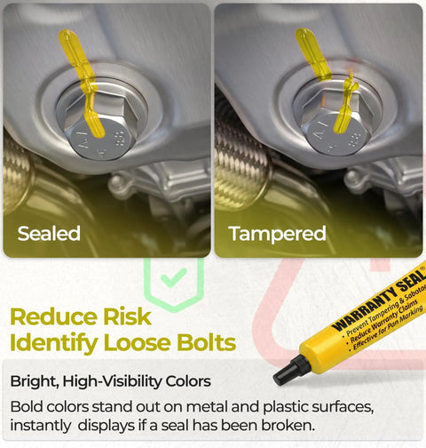 Sealed and tampered bolt with Yellow Torque Seal Marker for Bolts and Fasteners Tamper Proof Cross Check Indicator