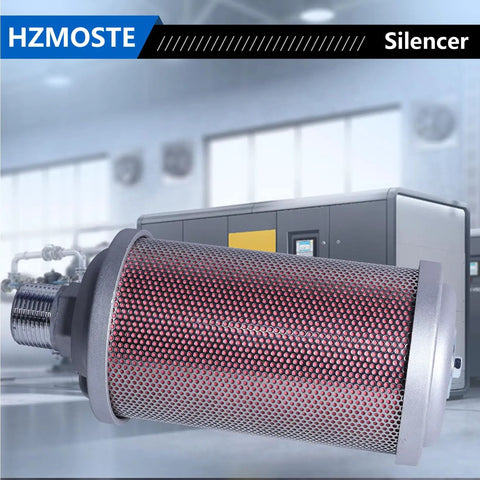 Heavy-Duty Exhaust Silencer For Air Compressors, Vacuum Pumps, And Dryers, 1 Inch NPT Male Interface in an industrial setting