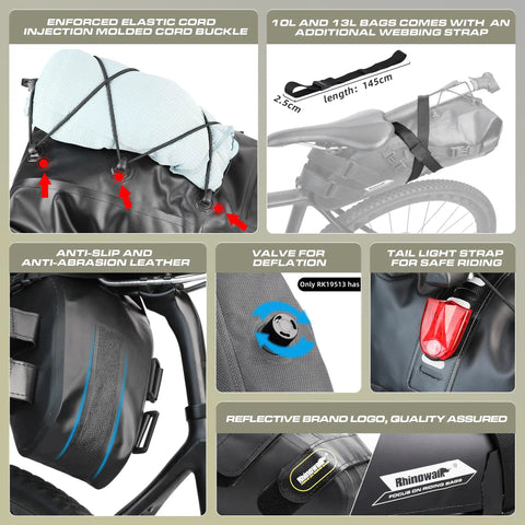 Waterproof Bike Saddle Bag 10L For Road And Mountain Biking PVC Seamless Welded Seat Bag With Tough Weatherproof Storage