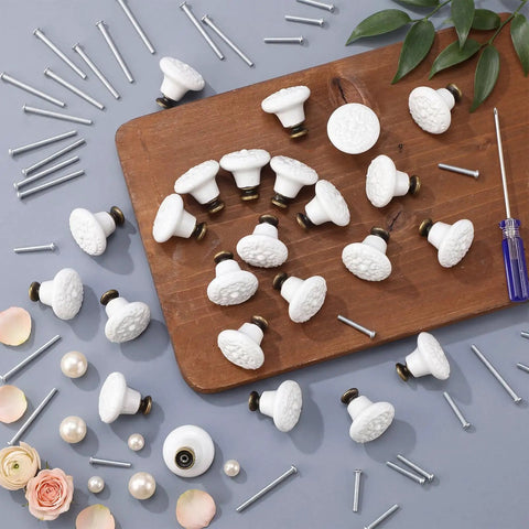 White Ceramic Cabinet Knobs And Pulls Set 24 Pack Retro Round Dresser Drawer Cupboard Handles With Screws And Mini Screwdriver Spread