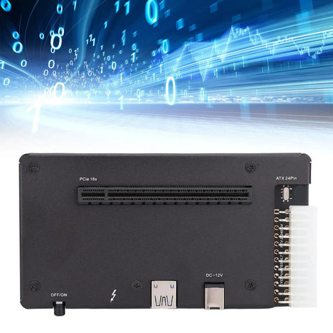 Back view of the beefed up external GPU dock with PCIe 16X slot, USB4, and power connections for smooth 4K gaming.