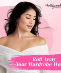 Woman in white dress using Liquid Fashion Tape Roll On Adhesive For Clothes And Skin Safe No Fuss All Day Hold Clear Body Glue.